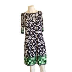 La Nouvelle Renaissance Women's size 8 navy blue green hexagon classy shift dres